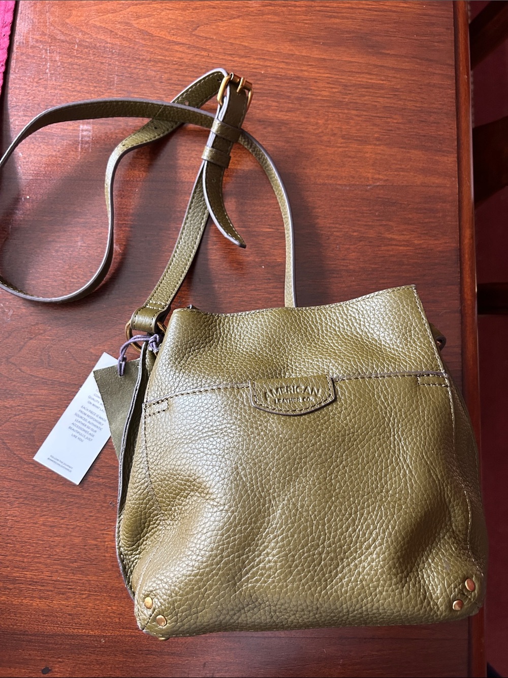 NWT American Leather Co. Olive Green Genuine Leather Crossbody/Shoulder Bag